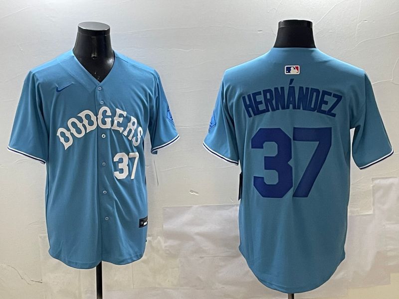Men Los Angeles Dodgers #37 Hernandez Light Blue Joint Name 2025 Nike MLB Jersey style 10->los angeles dodgers->MLB Jersey